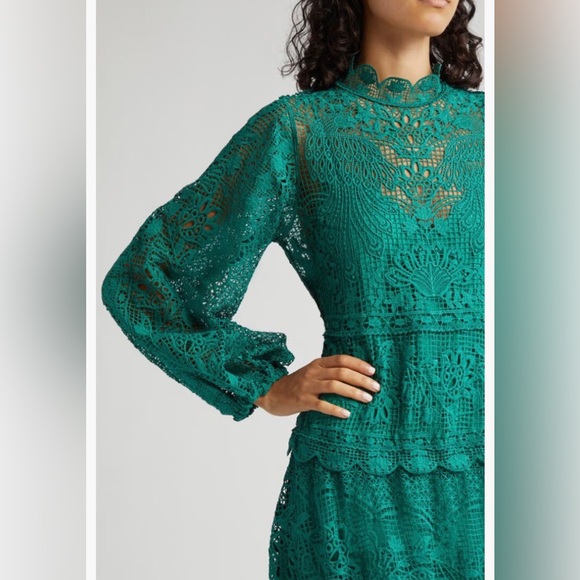 NWT $360 FARM Rio Long Sleeve Guipure Lace Maxi Dress in GREEN - size S and L! - Picture 4 of 7